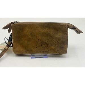 Myra Bags Distressed Brown Leather Zip Pouch Wristlet Clutch Wallet NWT